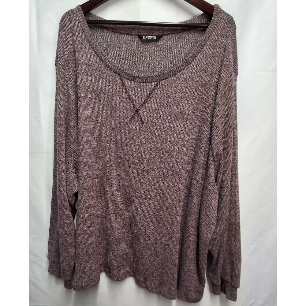 Bloomchic Ribbed Knit Long Sleeve Top Stretch Scoop Neck Casual US 30